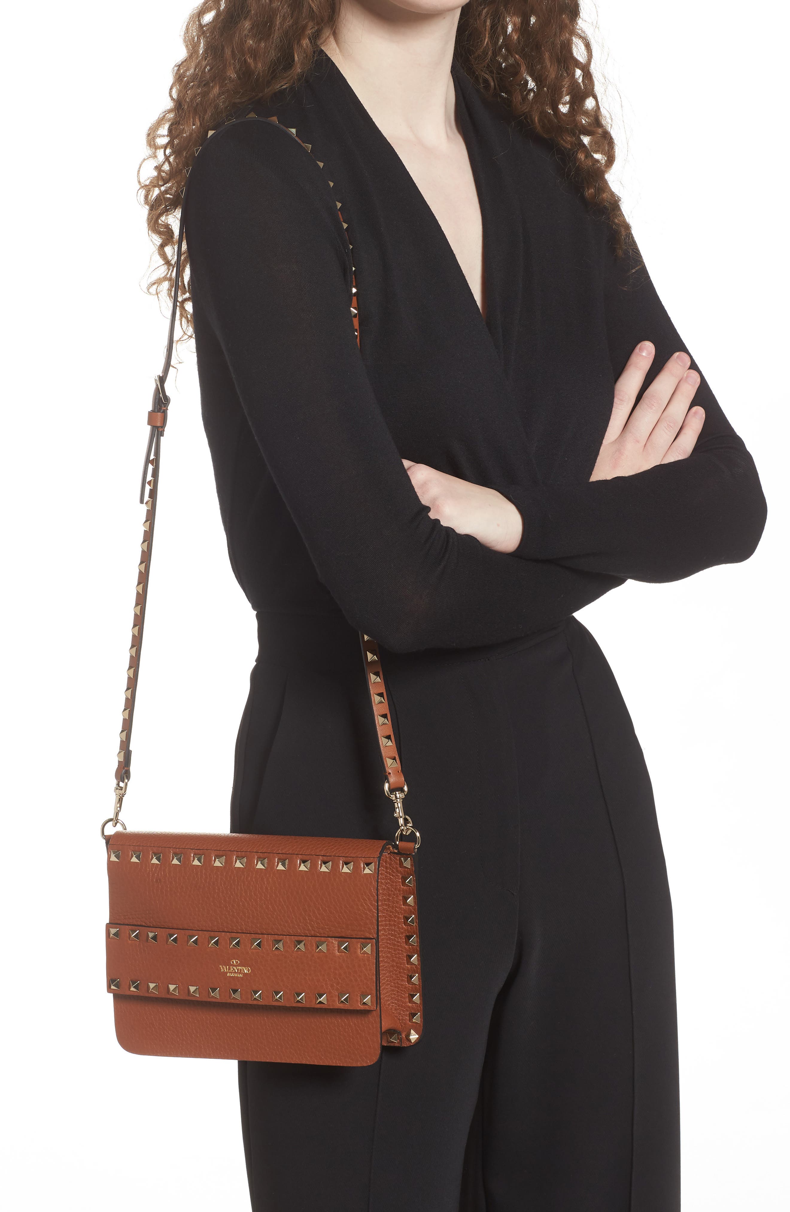 Valentino Garavani Small Rockstud Leather Shoulder Bag, Alternate, color, 