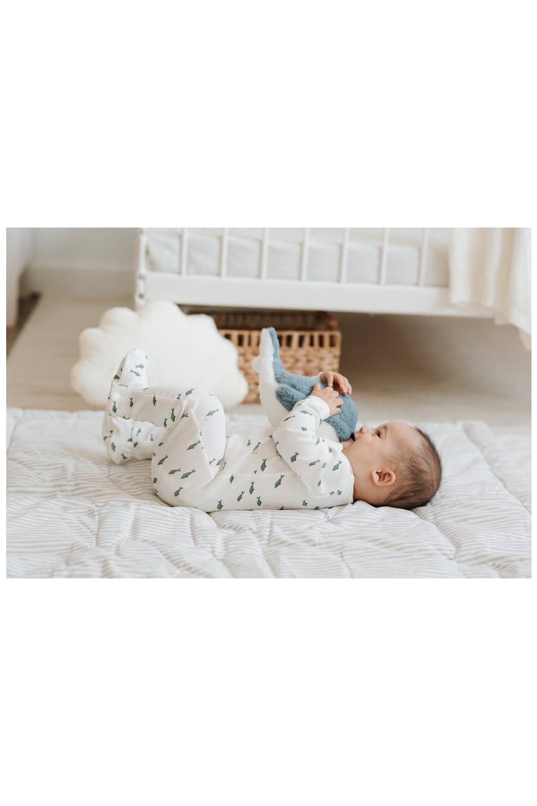 Little Fishies Print Footie, Alternate, color, OFF WHITE