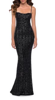 La Femme Modern Gown with Thick Line Sequin Fabric