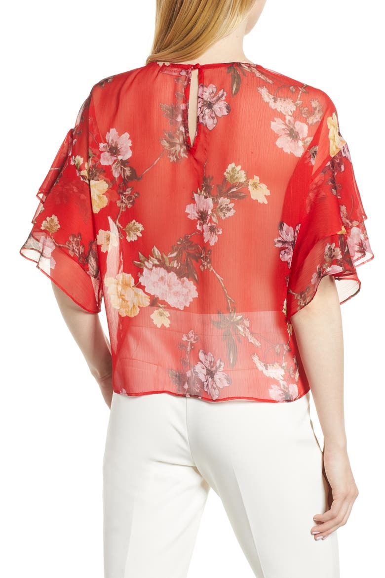 Tiered Ruffle Sleeve Garden Floral Top, Alternate, color, RADIANT RED