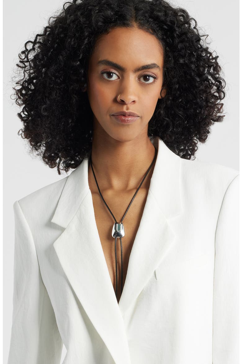 Faux Leather Bolo Necklace, Alternate, color, BLACK- SILVER