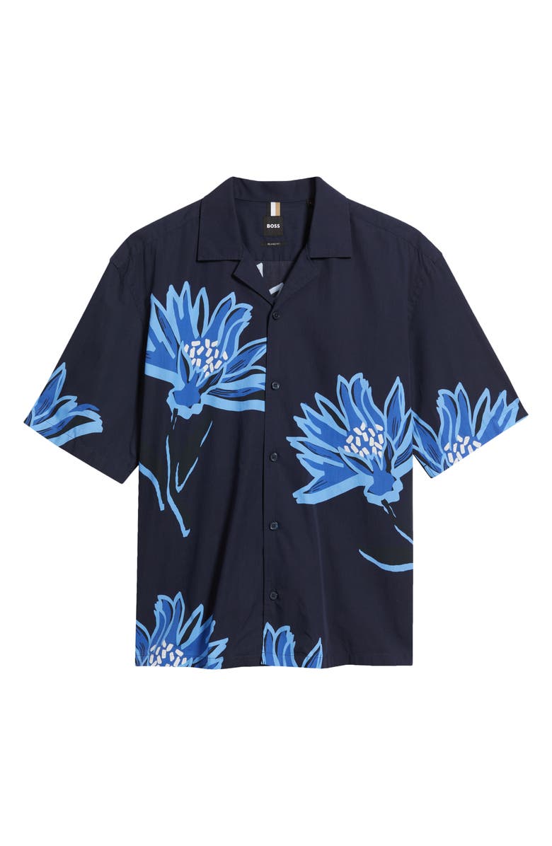 BOSS Lars Floral Camp Shirt, Alternate, color, Dark Blue