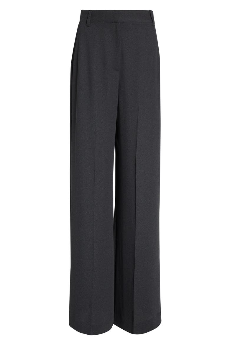 High Waist Heathered Crepe Wide Leg Pants, Alternate, color, DARK GREY MELANGE