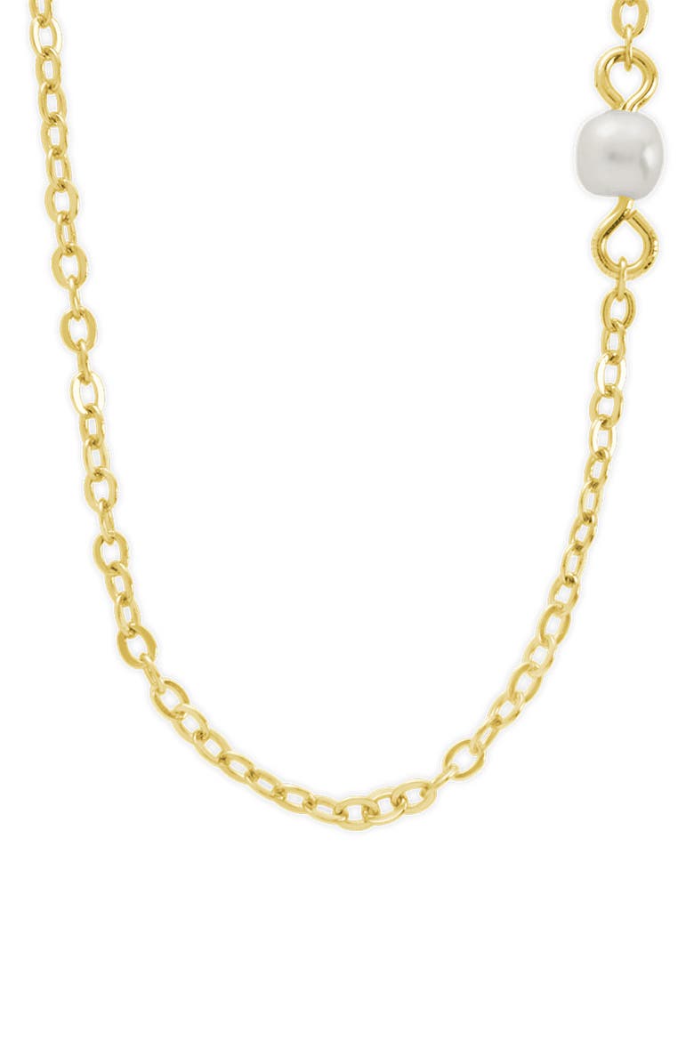 Sterling Forever Ilona Cultured Pearl Station Chain Necklace, Main, color, Gold
