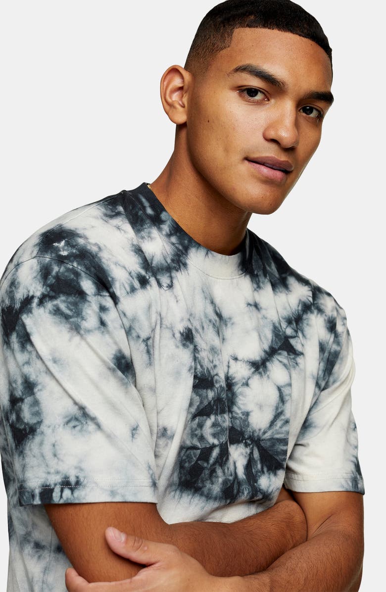 Topman Black & Blue Tie Dye Men's T-Shirt, Alternate, color,