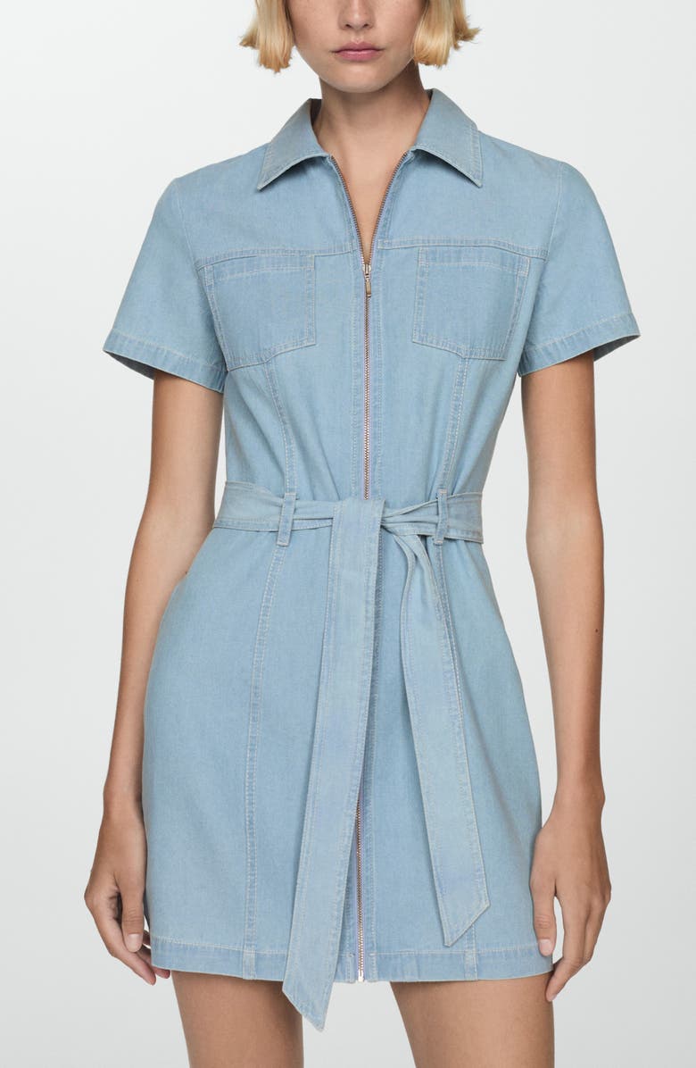 MANGO Belted Denim Minidress, Alternate, color, 