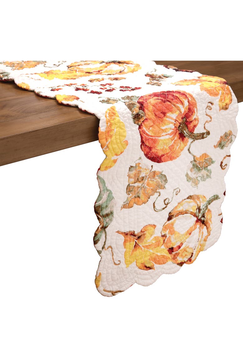 Watercolor Pumpkin Quilted 100% Cotton Table Runner 14" x 51", Alternate, color, Orange