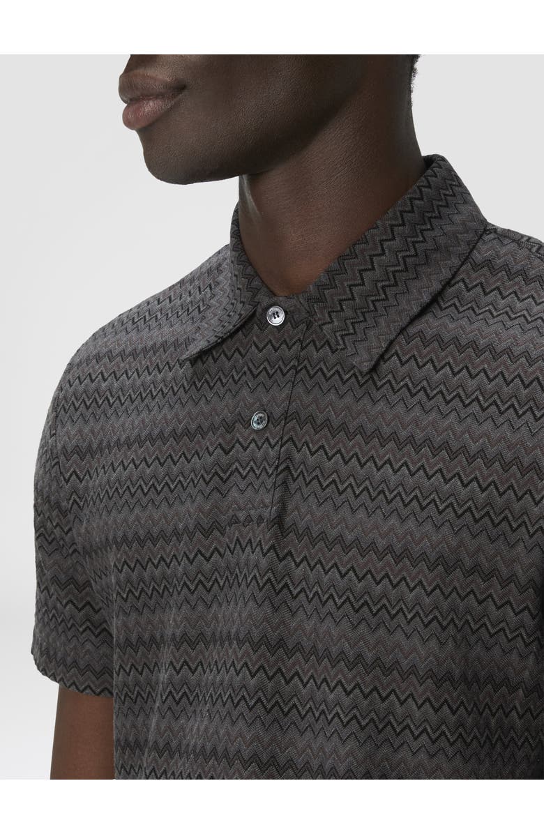 Missoni Short Sleeve Cotton Polo With Zigzag Pattern, Alternate, color, Grey