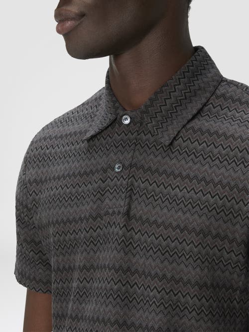 Missoni Short Sleeve Cotton Polo With Zigzag Pattern In Gray
