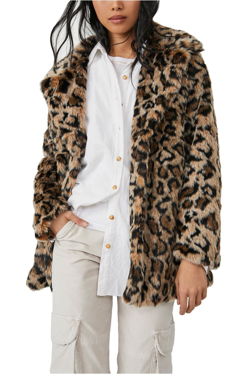 Free People Lola Leopard Faux Fur Jacket, Main, color, 
