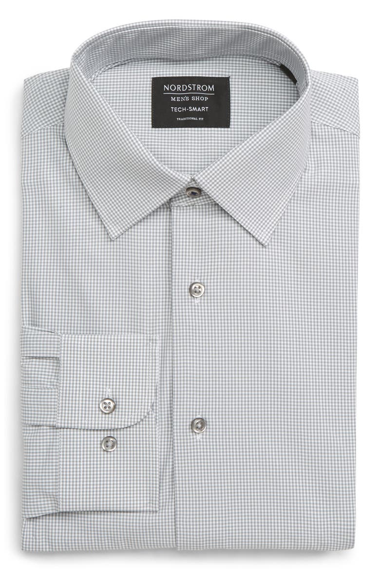 Tech-Smart Traditional Fit Stretch Check Dress Shirt, Alternate, color, GREY SLEET