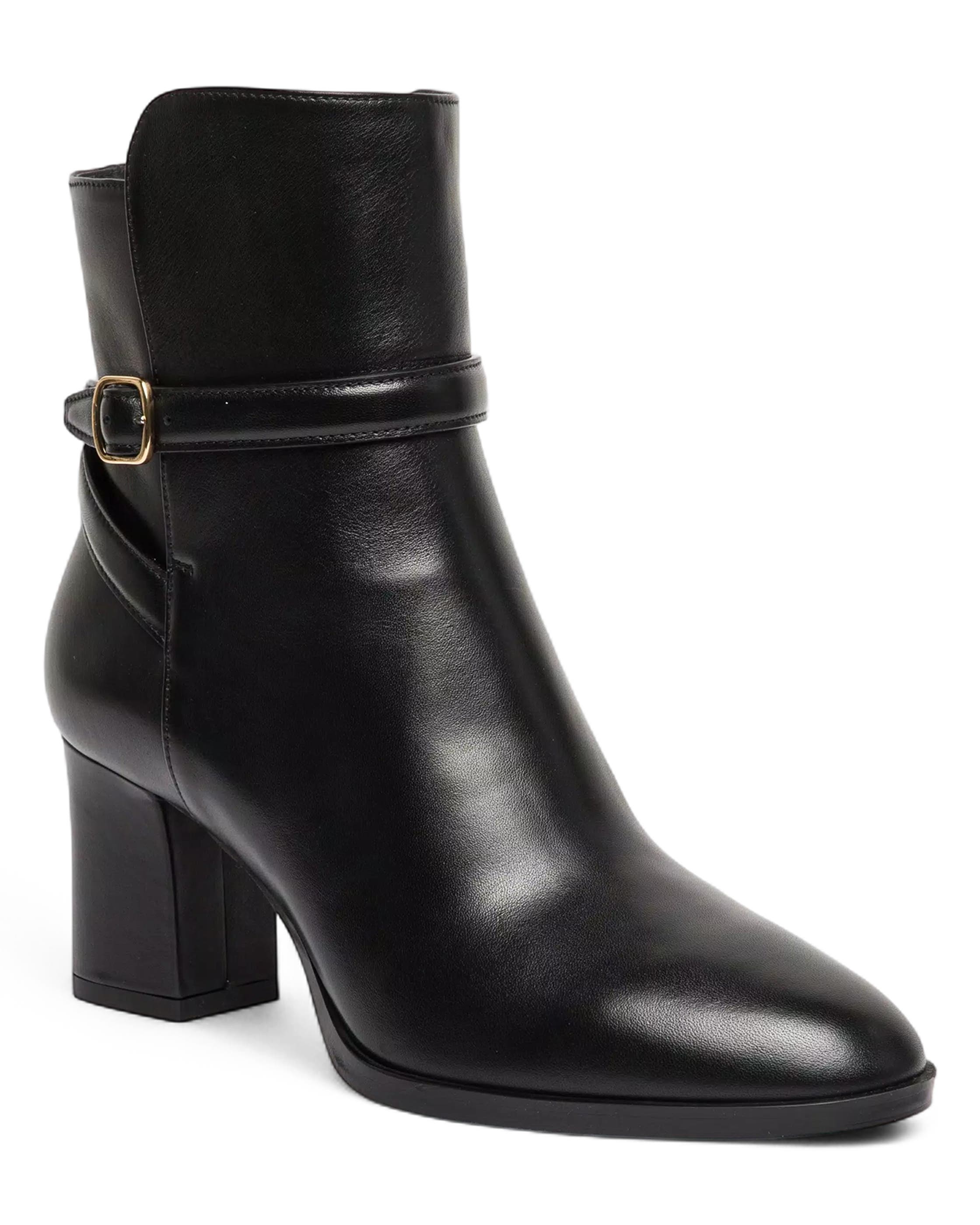 Santoni Leather Mid-Heel Ankle Boot, Alternate, color, Black