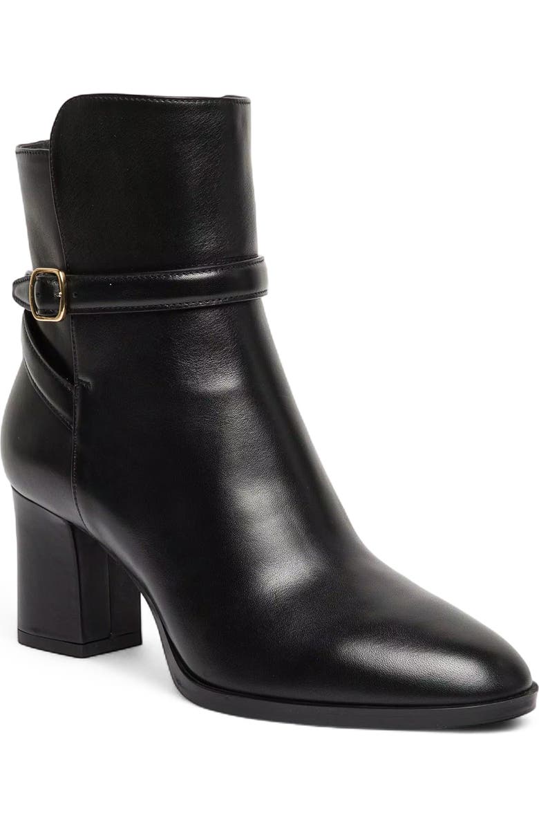 Santoni Leather Mid-Heel Ankle Boot, Alternate, color, Black