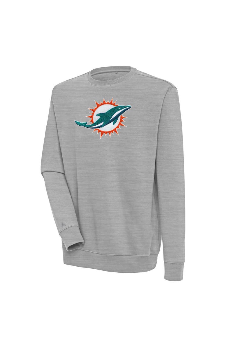 ANTIGUA Men's Antigua  Heather Gray Miami Dolphins Victory Crewneck Pullover Sweatshirt, Alternate, color, 