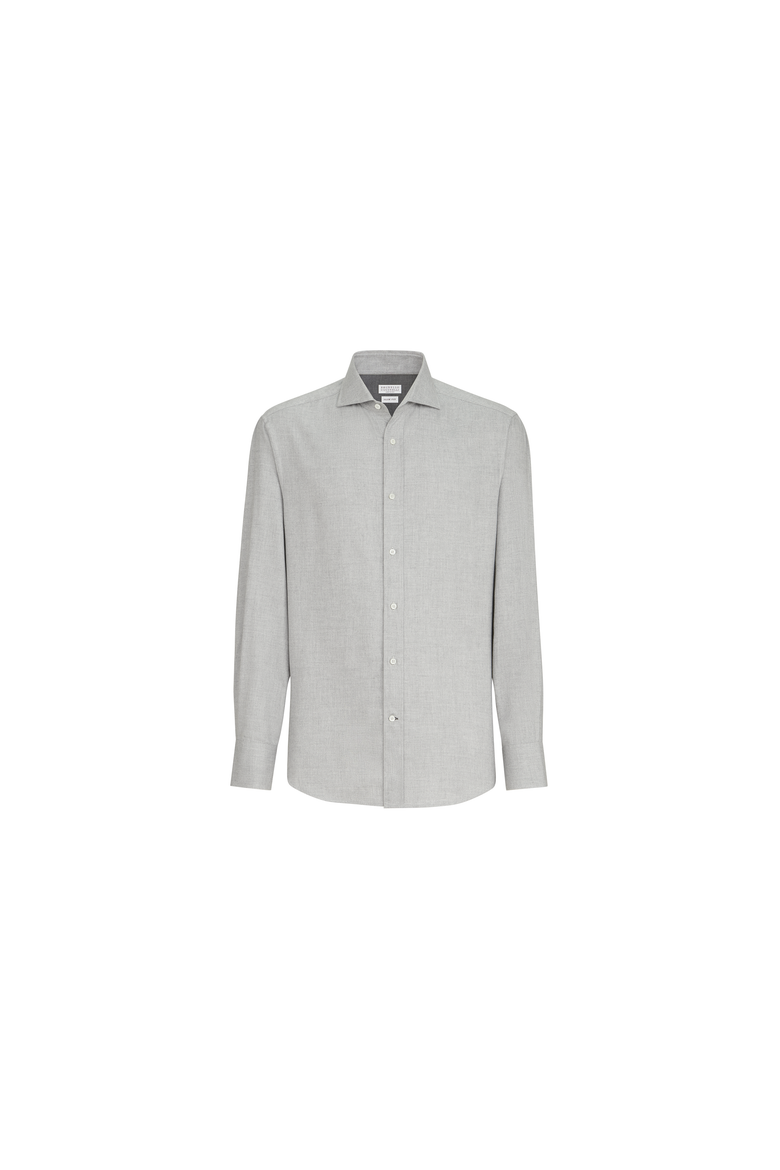 Stretch cotton chevron flannel shirt with spread collar, Alternate, color, Grey