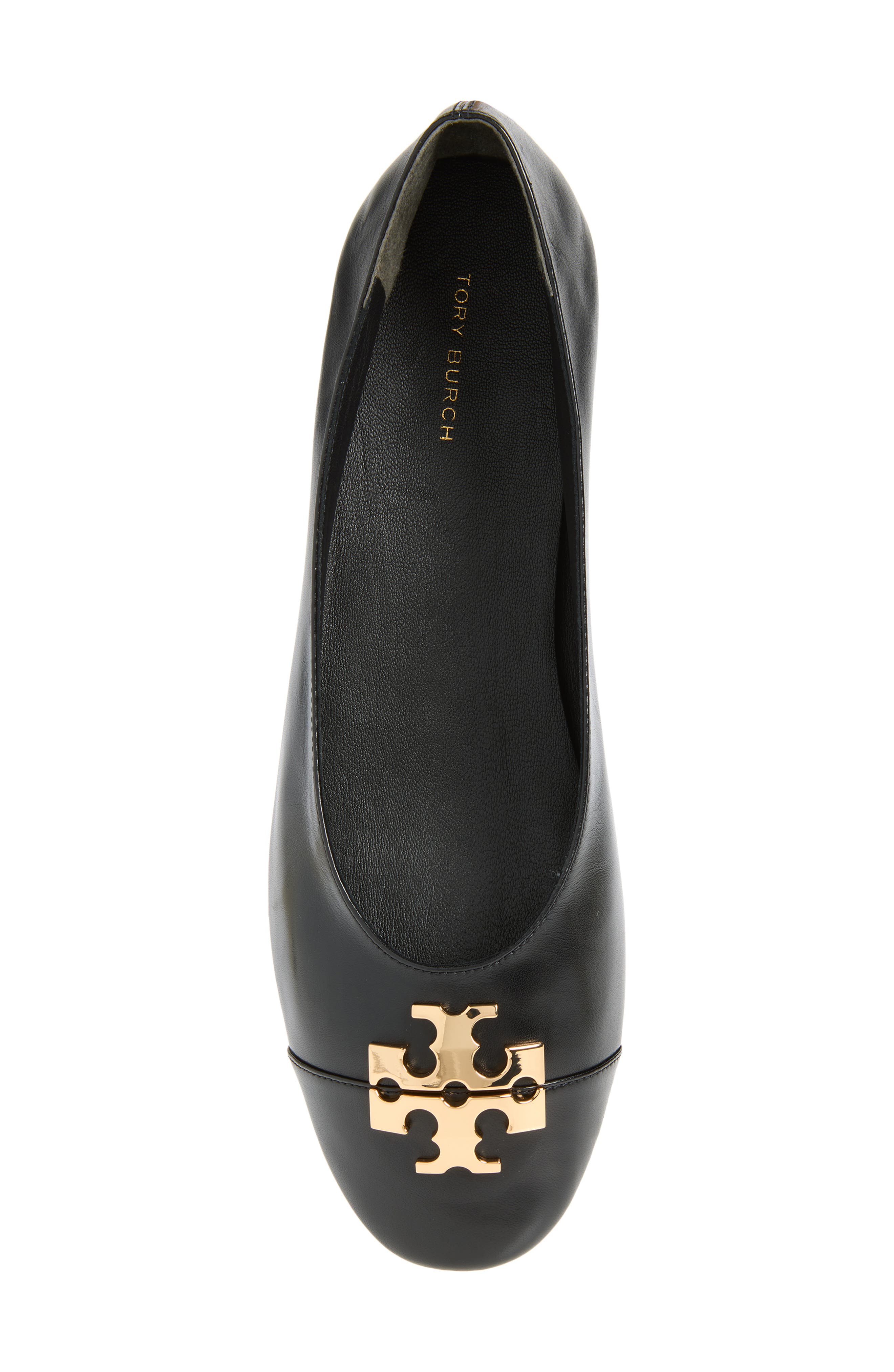 Tory Burch Charlie Cap Toe Ballet Flat, Alternate, color, Perfect Black / Gold