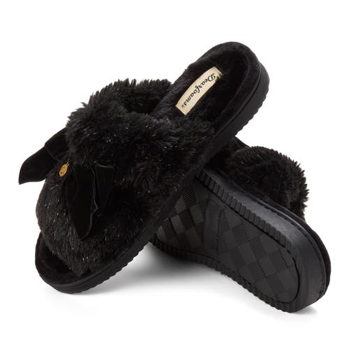 Dearfoams Bianca Pile Slide Slipper With Bow In Black