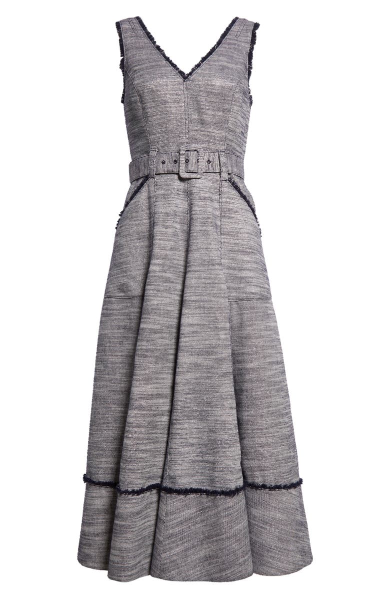 Cinq à Sept Tadi Metallic Fringe Tweed Dress, Alternate, color, Navy/ Ivory