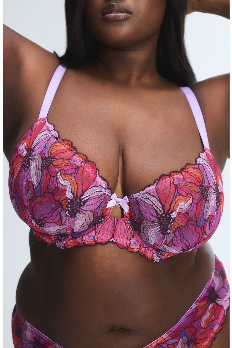 Mosaic Floral Lace Unlined Demi Bra, Alternate, color, PURPLE OPAL