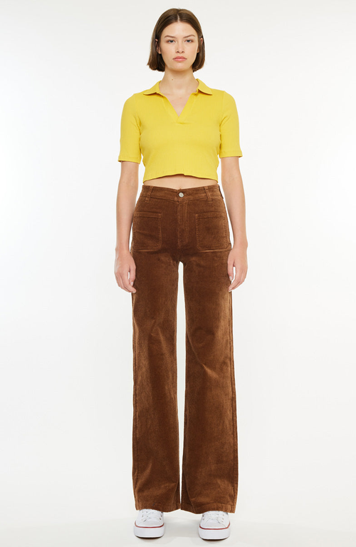 Kancan Saturn Ultra High Rise Wide Leg Corduroy Pants In Brown
