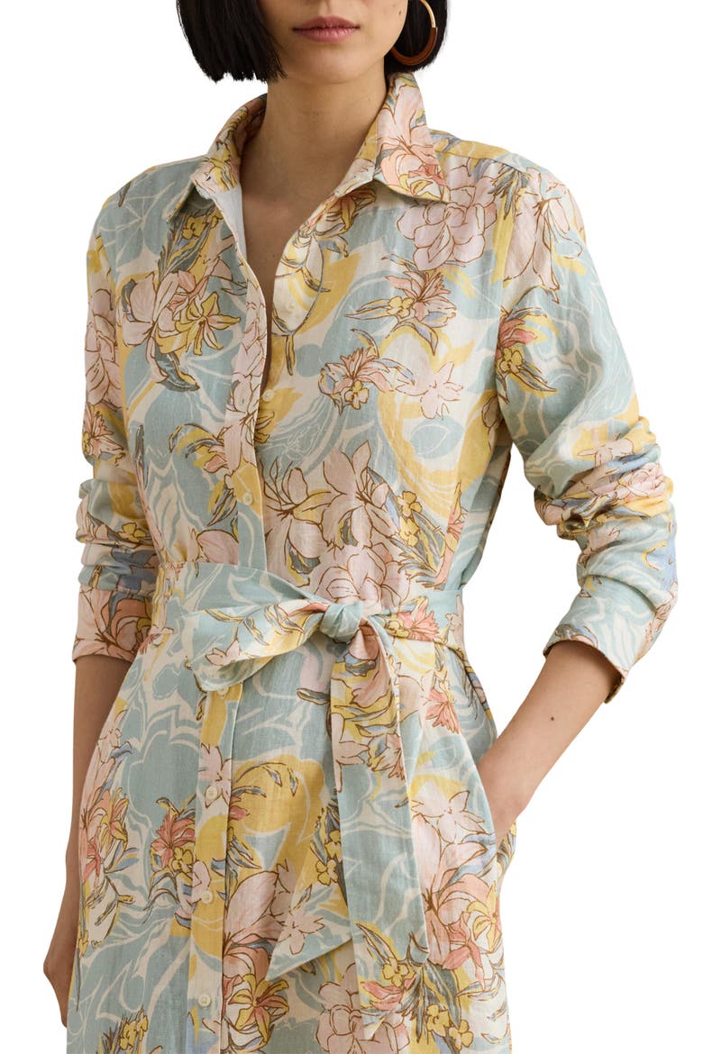 floral shirt dress long sleeve CIEBON Maris Mixed Print Long Sleeve Shirtdress in Cream Multi at Nordstrom, Size Medium