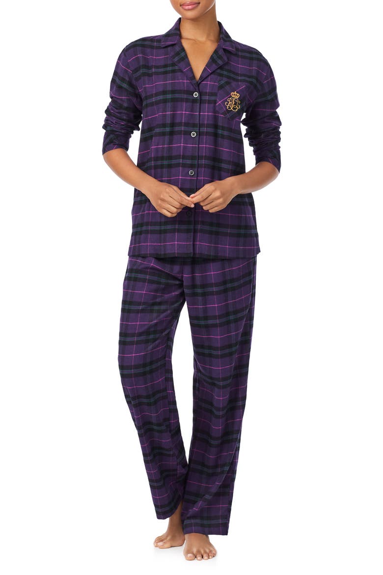 Cotton Blend Pajamas, Alternate, color, PURPLE PLAID