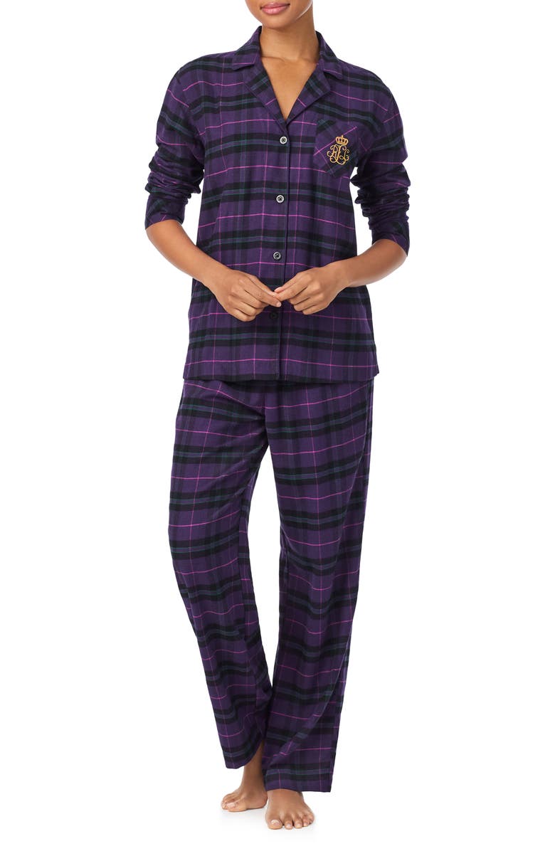 Lauren Ralph Lauren Cotton Blend Pajamas, Alternate, color, Purple Plaid