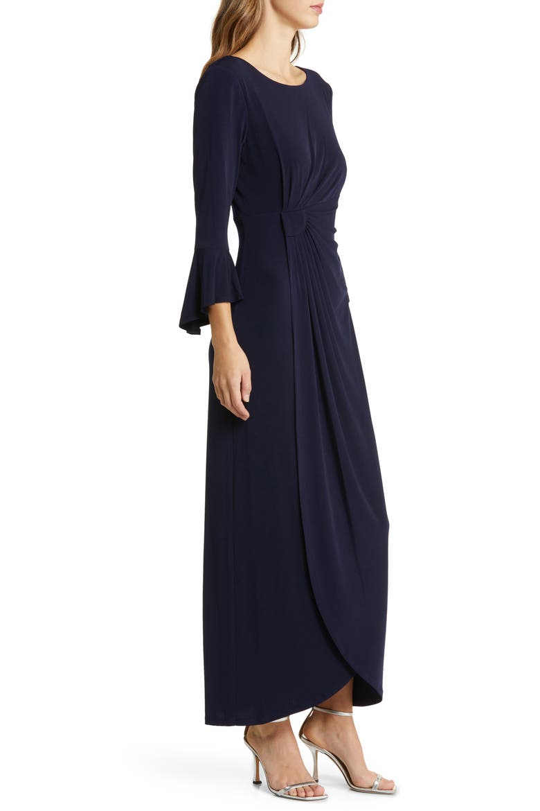 Bell Sleeve Gathered Waist Gown, Alternate, color, NAVY