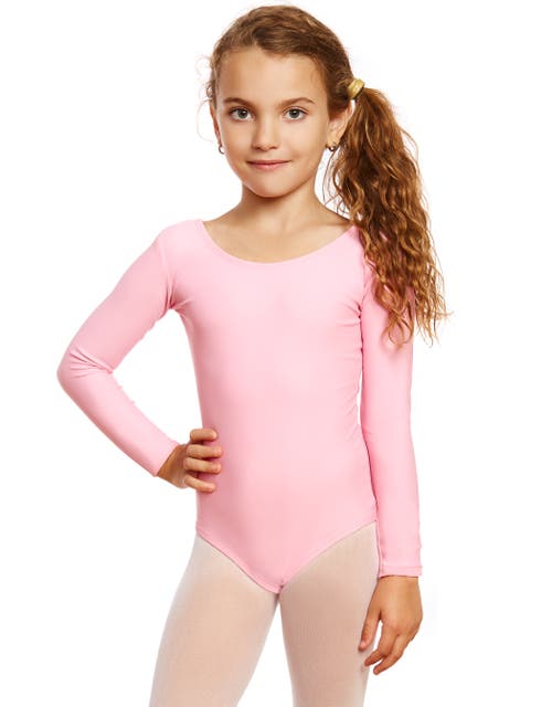 Leveret Girls Long Sleeve Leotard In Pink
