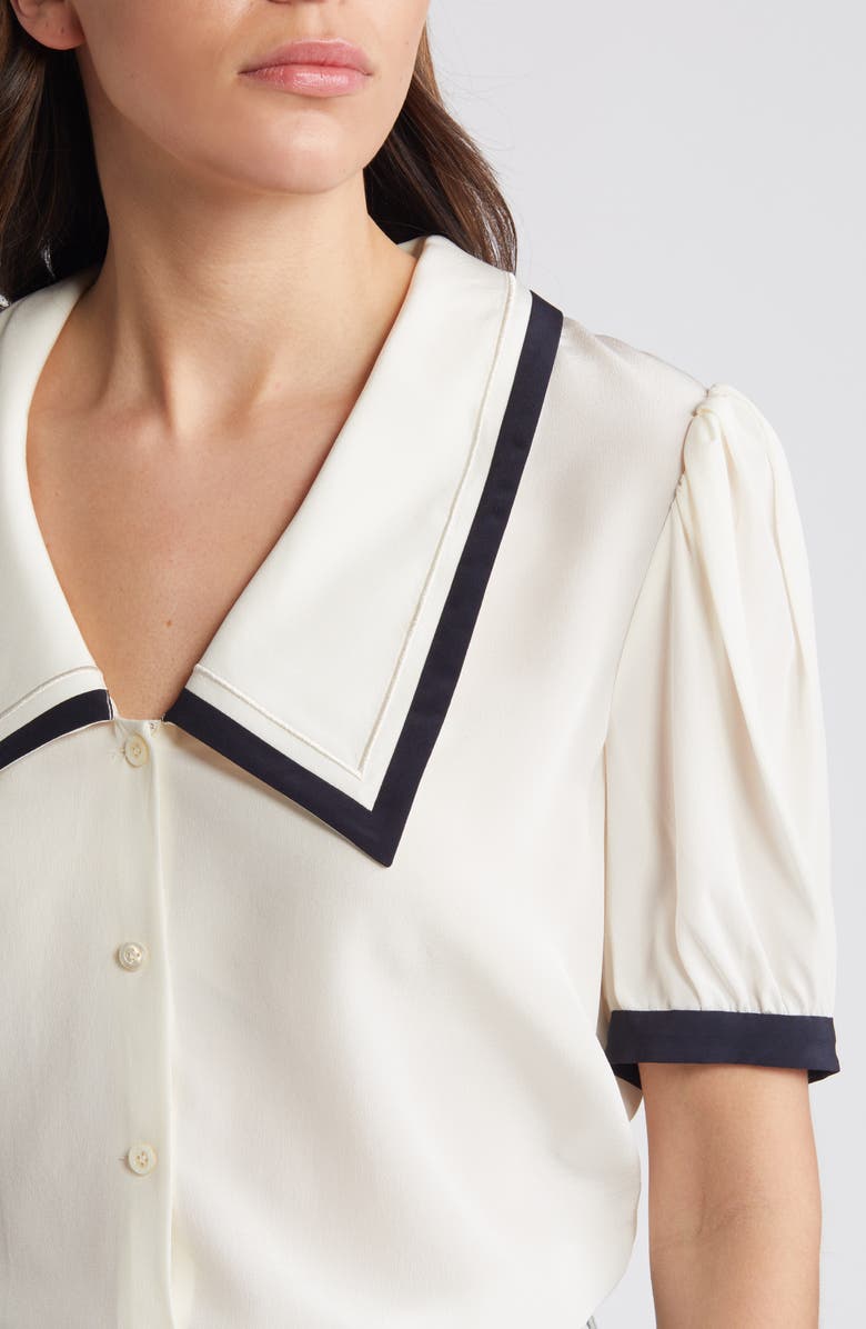 FRAME Sailor Puff Sleeve Silk Button-Up Shirt, Alternate, color, 