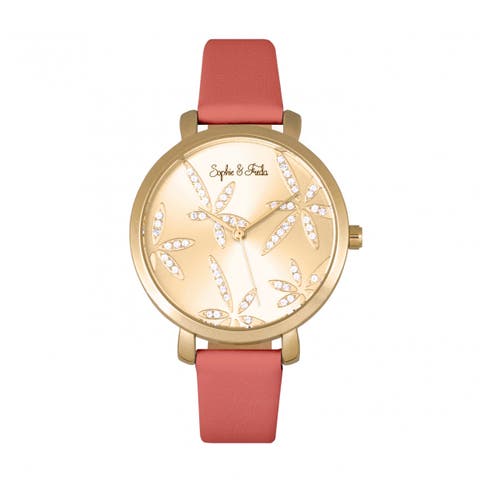 Sophie & Freda Key West Leather-Band Watch w/Swarovski Crystals