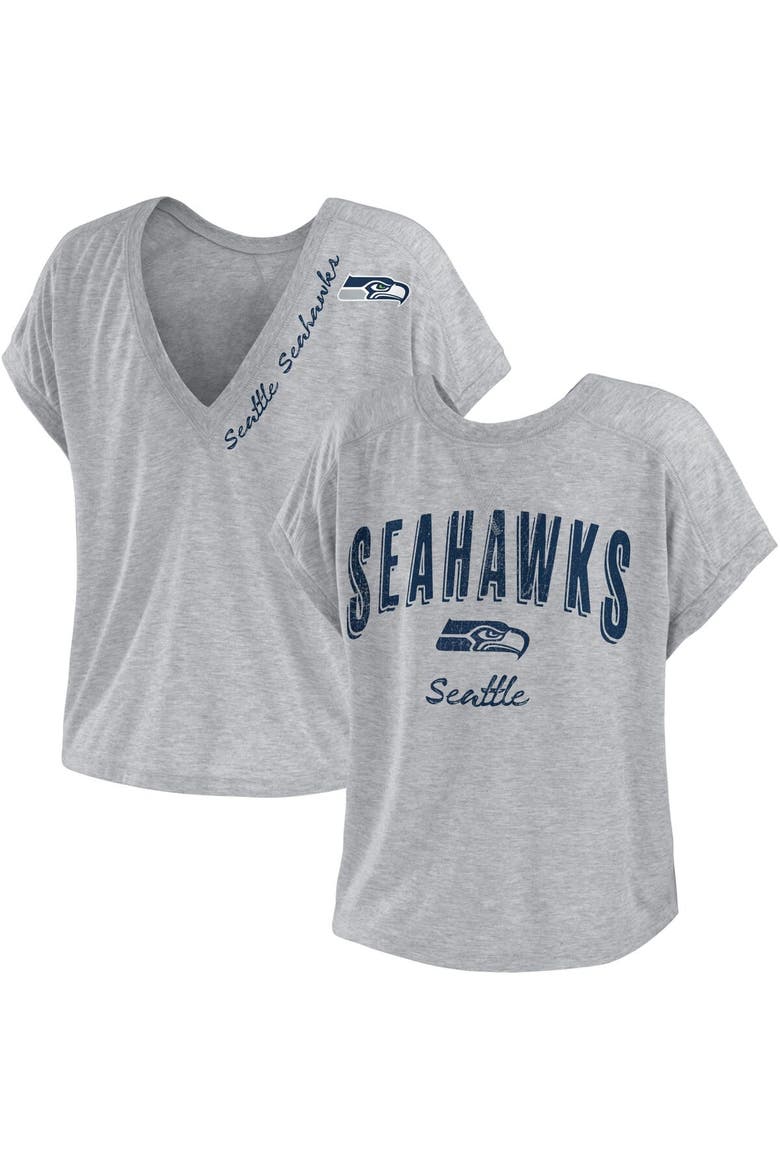 Women's WEAR by Erin Andrews Heather Gray Seattle Seahawks Reversible T-Shirt, Alternate, color, Heather Gray