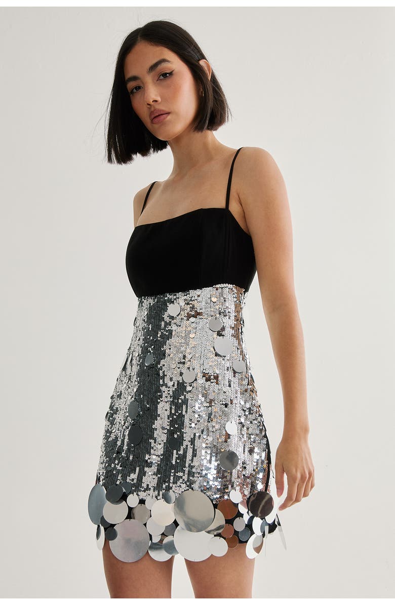 NASTY GAL Sequin Disc Hem Sleeveless Mini Dress, Alternate, color, Silver