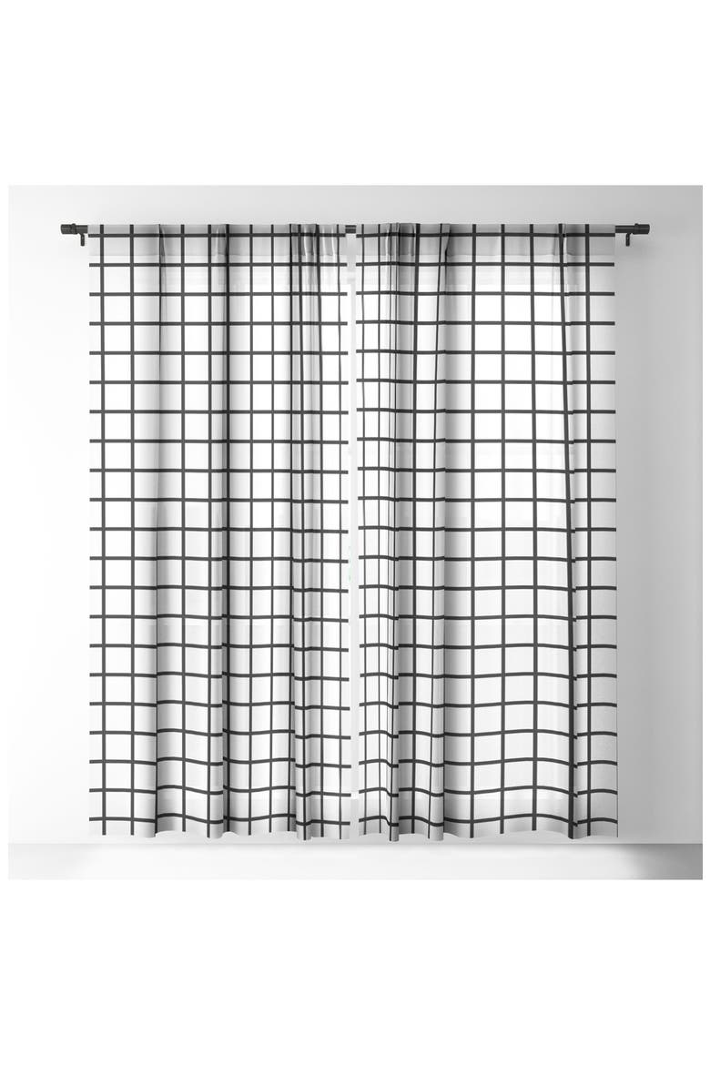 Monochrome Grid Sheer Window Panel, Alternate, color, WHITE