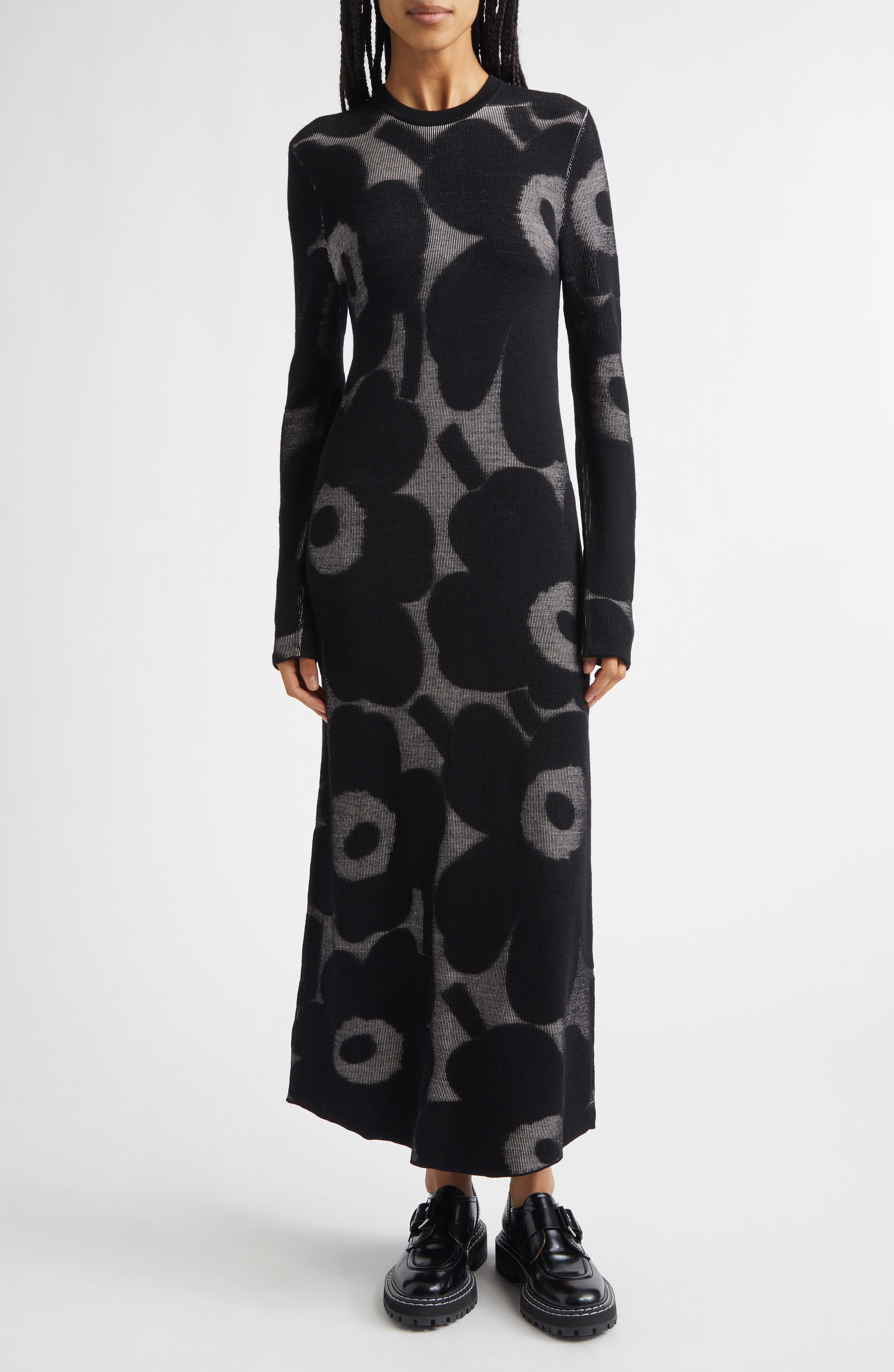 Laatia Unikko Long Sleeve Rib Wool Blend Sweater Dress