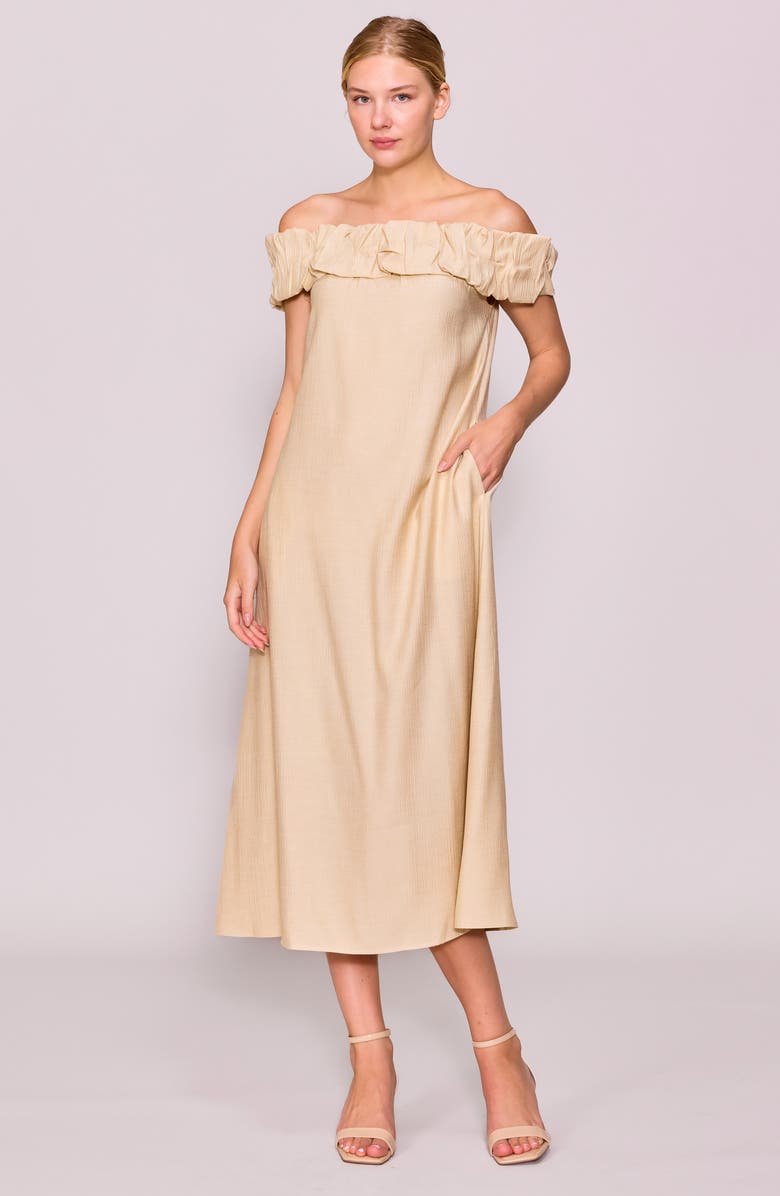 MELLODAY Off the Shoulder Shift Cocktail Dress, Alternate, color, Beige