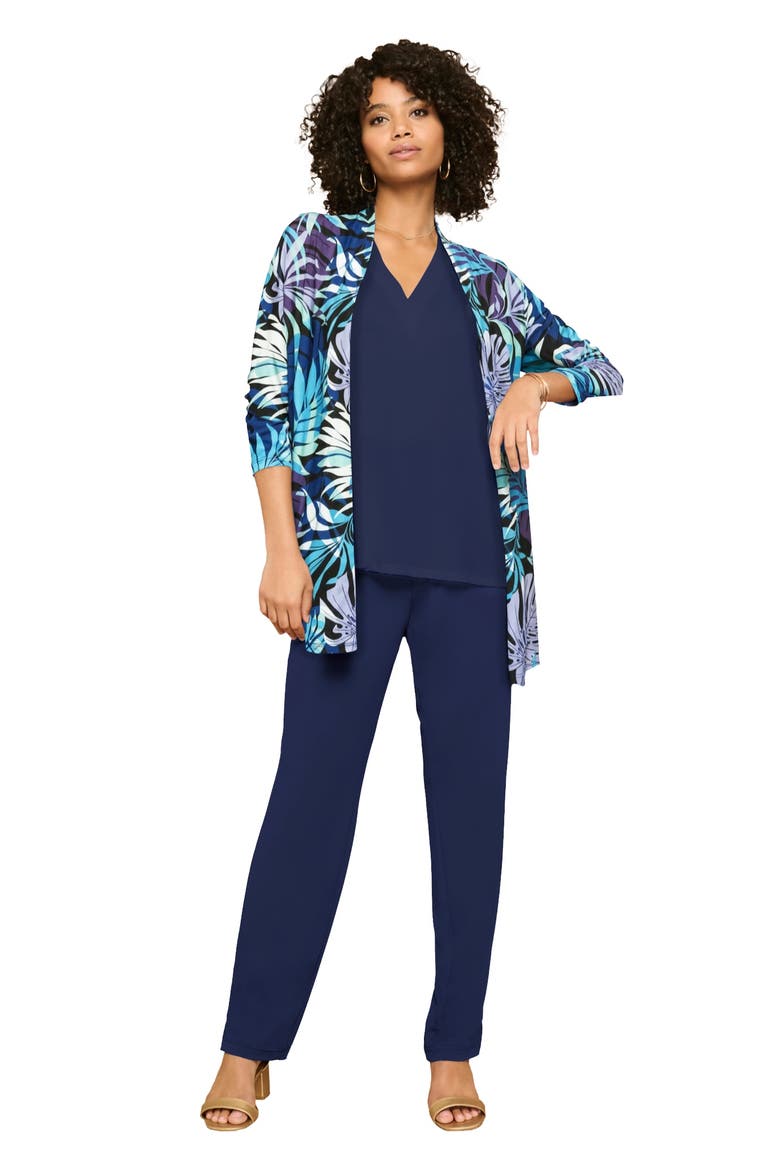 Ultrasmooth® Fabric Long Sleeve Cardigan, Main, color, BLACK MULTI TROPICAL LEAVES