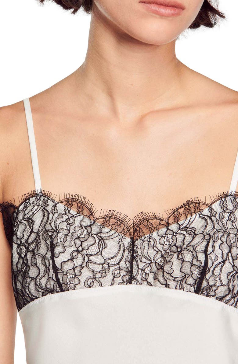 SANDRO Dantin Lace Overlay Silk Camisole, Alternate, color, 