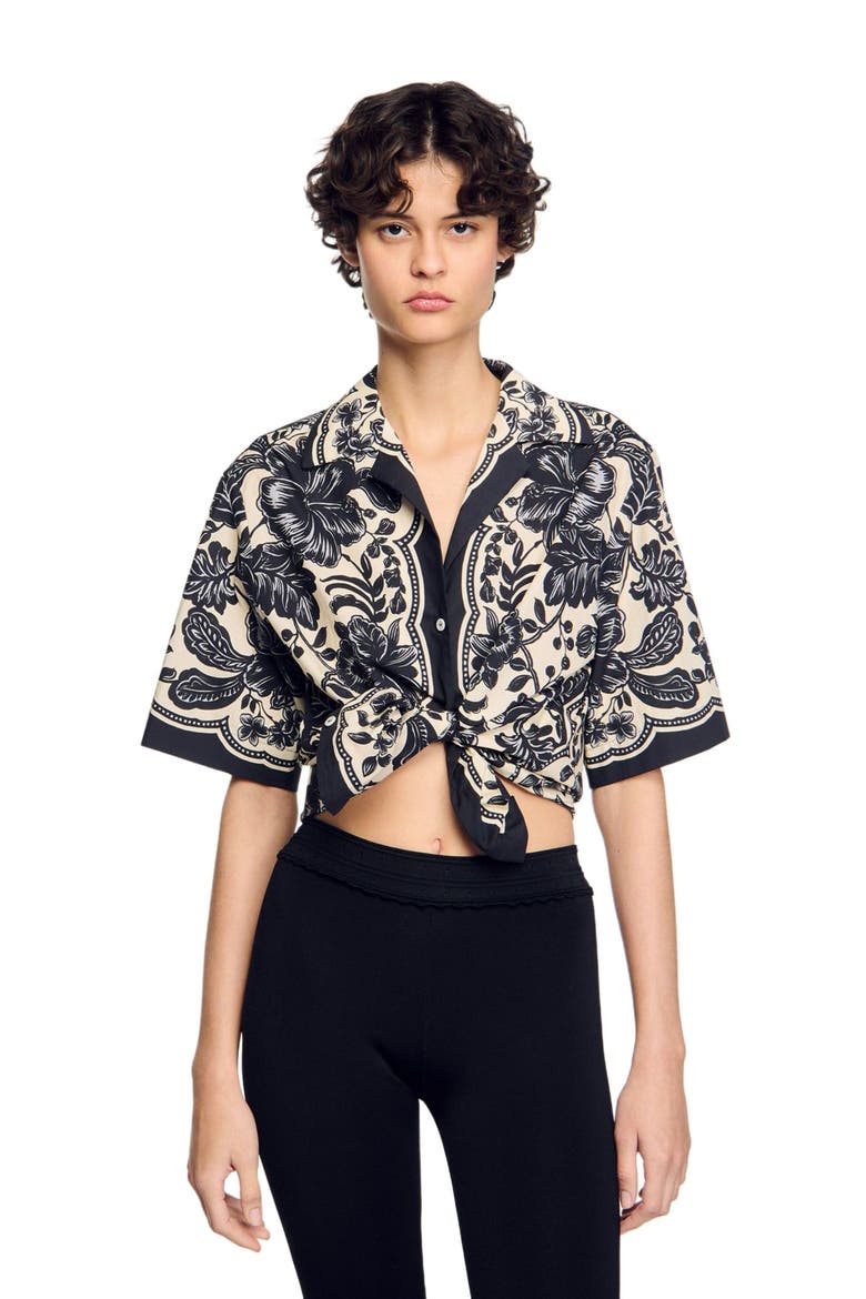 Floral motif shirt, Alternate, color, Ecru / black