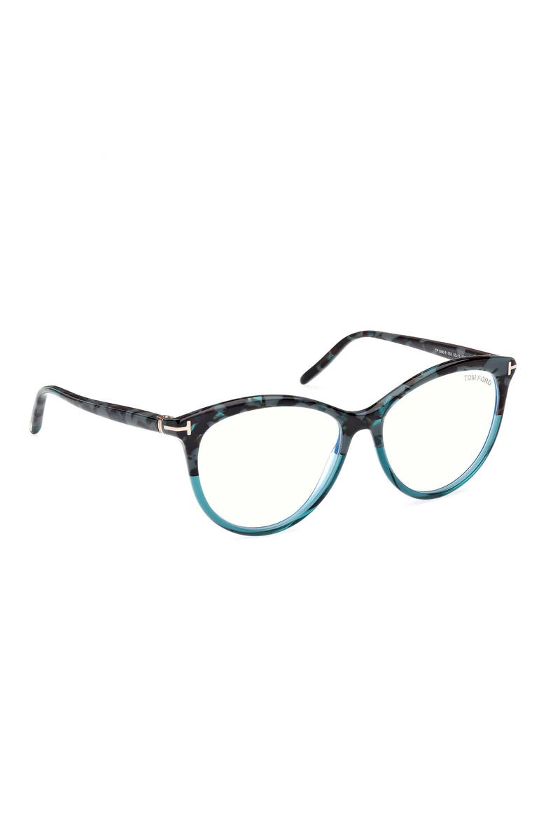 55mm Round Blue Light Blocking Glasses, Alternate, color, HAVANA / TEAL / T LOGO