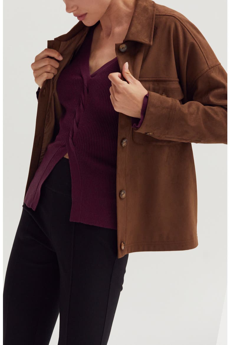 Faux Suede Shirt Jacket, Alternate, color, Espresso