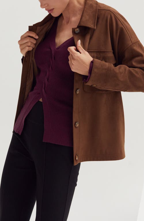 Crescent Faux Suede Shirt Jacket In Brown