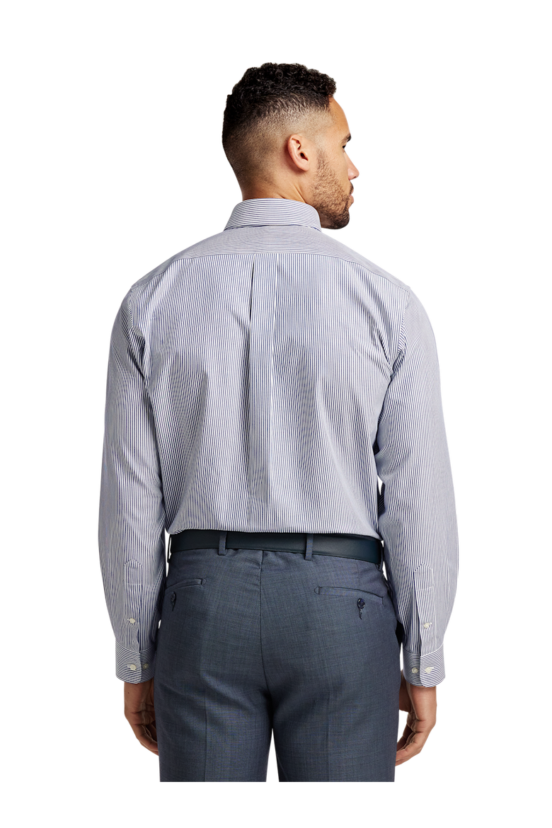 Tailored Fit Non-iron Cotton Pinpoint Solid Button Down Collar Dress Shirt, Alternate, color, Blue Stripe