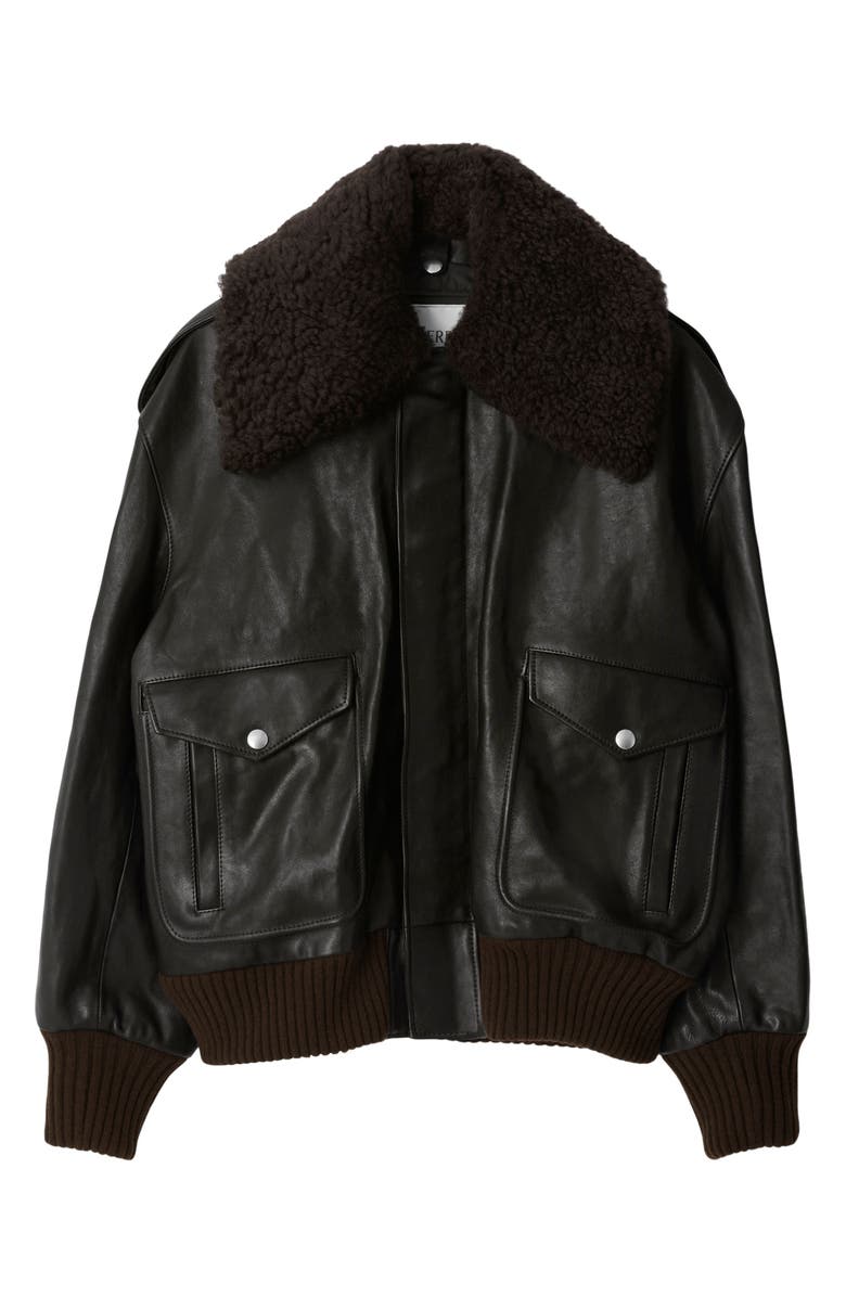 Burberry Leather Bomber Jacket with Removable Genuine Shearling Trim, Main, color,