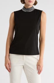 JASON WU Embellished Mock Neck Knit Top