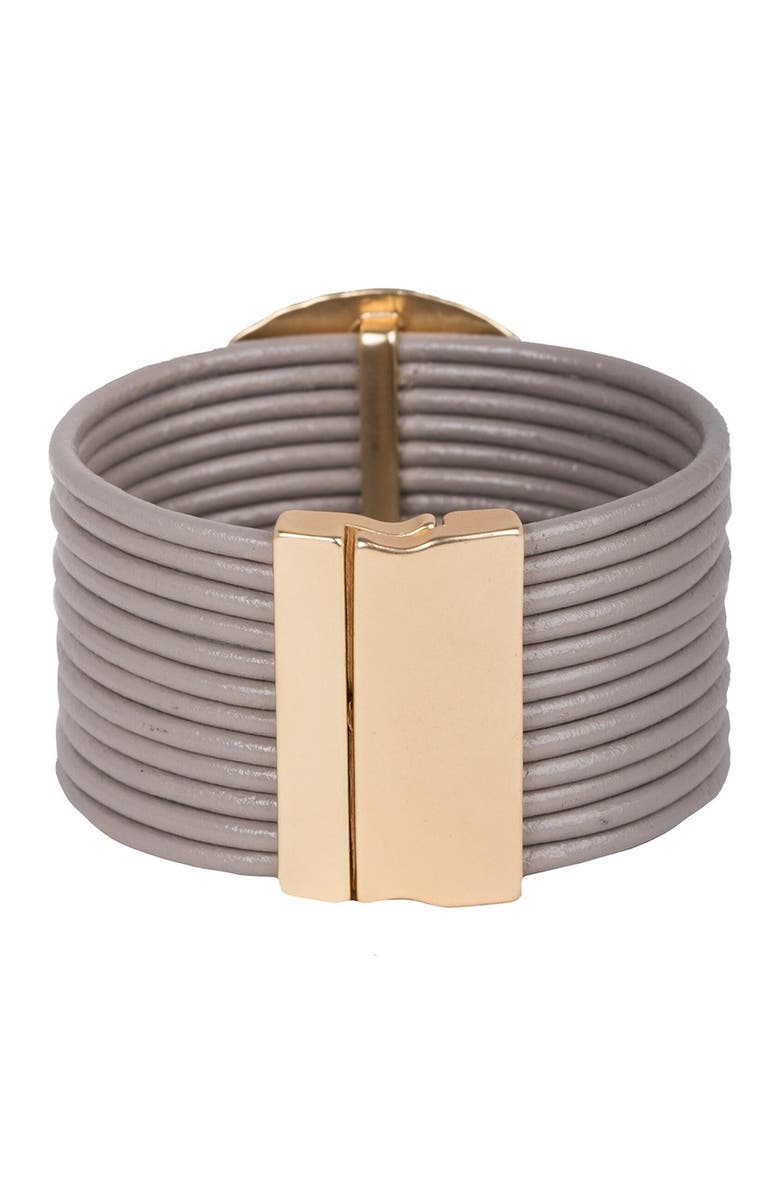 SAACHI Slashed Medallion Layered Leather Wrap Bracelet, Alternate, color, Taupe