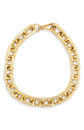 Cz By Kenneth Jay Lane Rectangular Link Necklace In Polished Gold