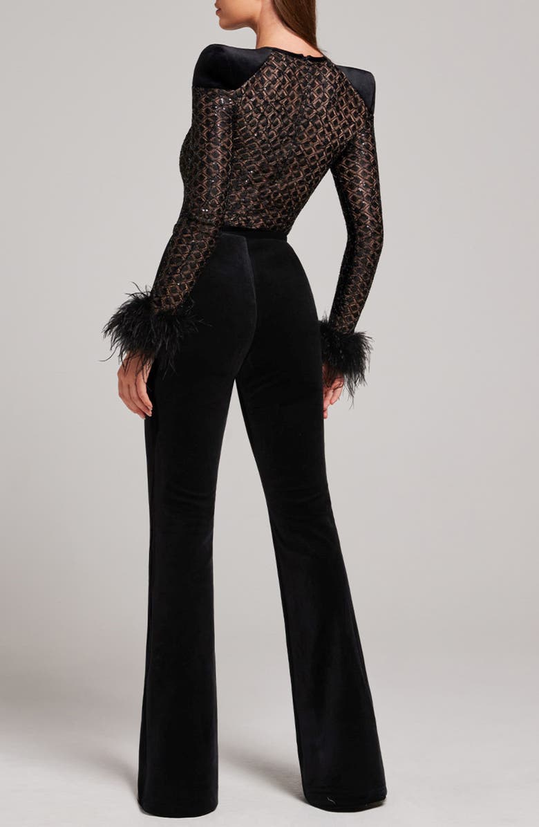NADINE MERABI Monique Mixed Media Long Sleeve Jumpsuit, Alternate, color,