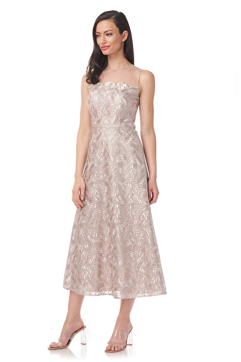 Rosie Embroidered Midi Cocktail Dress, Alternate, color, SILVER