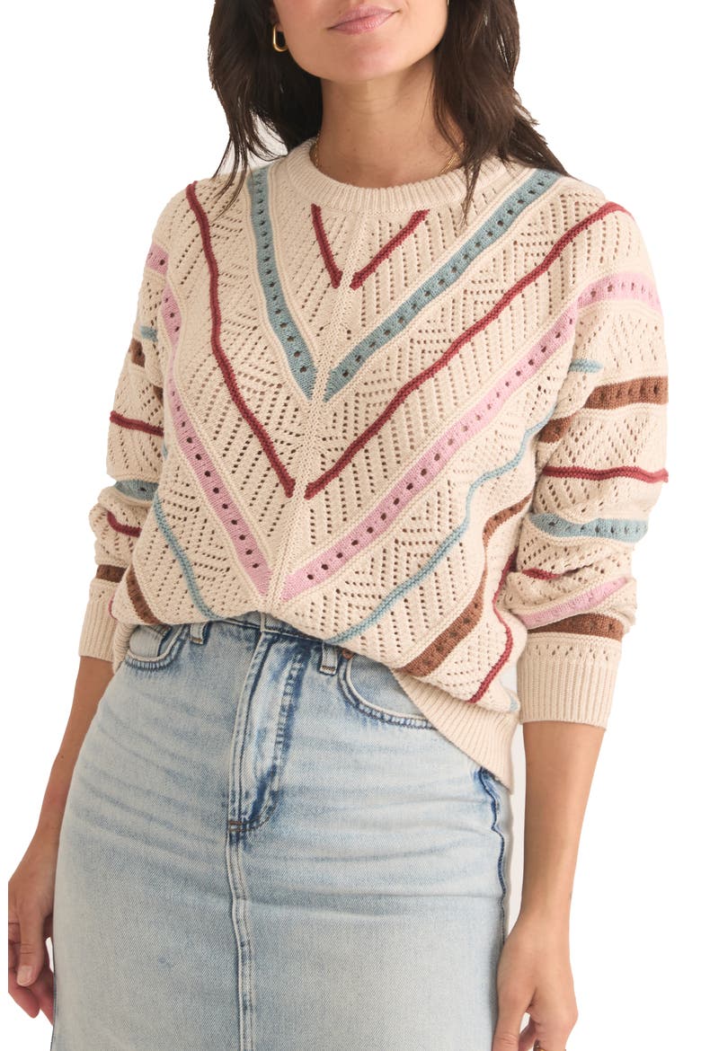 Brooke Stripe Open Stitch Crewneck Sweater, Main, color, CREAM MULTI